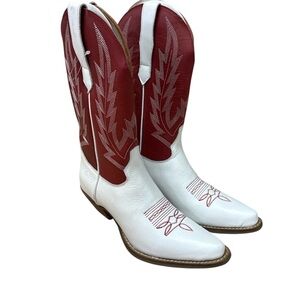 Dingo Red and White Heeled Western Boots cowboy style